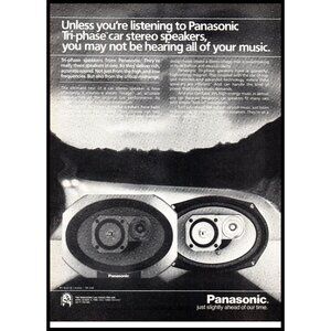1985 Panasonic Tri Phase Car Stereo Speakers Vintage Print Ad 80s Wall Art